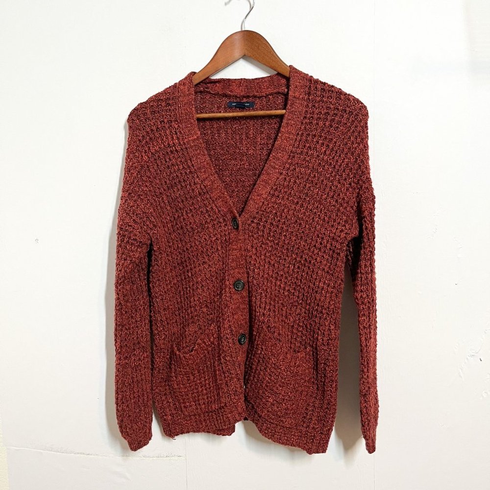 American Eagle Sweater Cardigan Button Front Knit Grandpa Women Size Medium - Picture 2 of 7